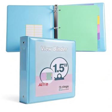 Imagem de Fichário de 3 anéis de 3,8 cm, organizador de fichário fofo com 5 divisórias para 175 folhas de papel de 8,5 x 11, capa transparente personalizável com bolsos internos, fichários de três anéis