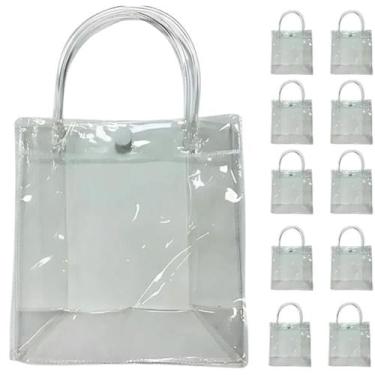 Imagem de 10 Bolsa Transparente Grande 40x30 Sacola PVC Plástica Botão Praia Imp
