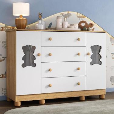 Imagem de Cômoda Infantil 125cm 2 Portas com Vidro e 4 Gavetas Fofura Multimóvei