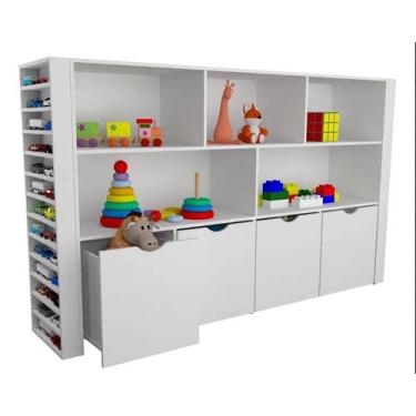 Imagem de Estante Organizadora Infantil Porta Livros e Carrinhos com Baús Adhara