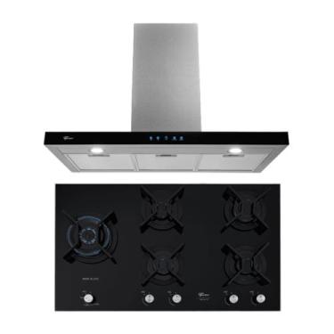 Imagem de Kit Infinity Fischer: Coifa 90 cm e Cooktop 5B Duo Preto, 110V