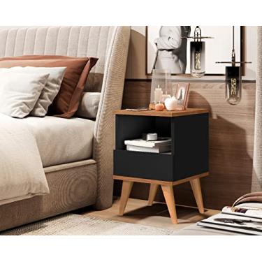 Imagem de Mesa de Cabeceira 1 gaveta Pés Palito Gênova Preto/Nature - Comprar Moveis em Casa
