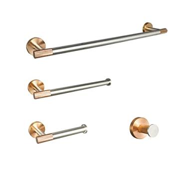 Imagem de Design serrilhado em ouro rosa escovado para montagem em parede gancho de roupa suporte de papel higiênico barra de toalha instalações de cozinha acessórios de banheiro, conjunto de 4 peças