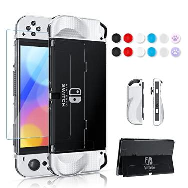 Imagem de Improved - FANPL Clear Case Kit for Nintendo Switch OLED, PC Cover for Switch OLED Console and TPU Case with Transparent Lattice Pattern for Joy Con, Case Set with 1 Screen Protector and 12 Thumb Caps