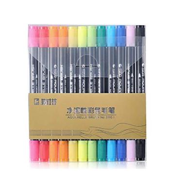 Imagem de Yajun Canetas de desenho artístico Marcador Cabeça macia Caneta de tinta aquarela de cabeça dupla Caneta colorida Pintada à mão, Conjunto de escrita, 12 cores