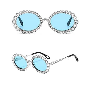 Imagem de Óculos de sol de strass de luxo feminino oval bling diamante óculos de sol fashion tons femininos redondos óculos de sol, 8, tamanho único