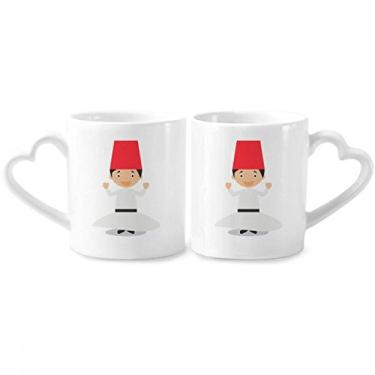Imagem de Conjunto de canecas de porcelana para casal, desenho dervishe, branco, com alça de coração