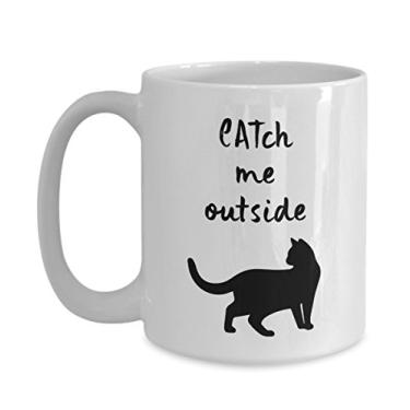 Imagem de CATch Me Outside – Caneca divertida para amantes de gatos – Presentes para felinos – Caneca de café de cerâmica feminina masculina