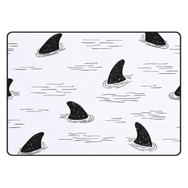 Imagem de DreamBay Tapete de tubarão preto e branco para sala de estar, quarto, sala de aula, 91 cm x 12,7 cm, grande, coleção lavável, tapete de brinquedo, tapetes de entrada de espuma para berçário