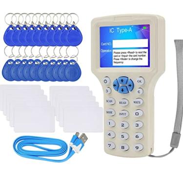 Imagem de Gravador de leitor de copiadora de cartão NFC RFID de 10 frequências inglês para cartões de identificação IC e todos os 10 cartões de 125 kHz + 10 chaves de 125 kh + 10 chaves UID 13,56 MHz + 1 USB