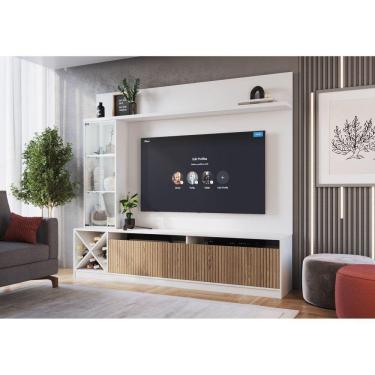 Imagem de Rack com Impressão Ripada e Painel para TV até 60 Polegadas com Cristaleira e Adega Capri Quiditá Branco/Brise