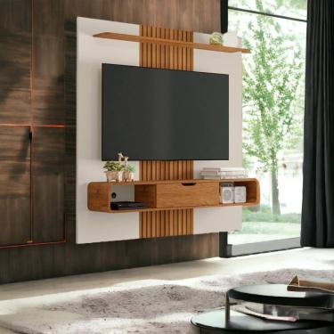 Imagem de Painel para TVs 65" Lisboa Off White e Naturalle Ripado Bechara