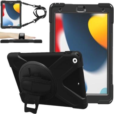 Imagem de ZenRich Capa para iPad 10.2 2019, iPad 7ª geração com protetor de tela 360 com suporte rotativo e alça de mão e alça de ombro, capa Zenrich à prova de choque para iPad 10,2 polegadas 2019, ipad 10.2 case, Preto