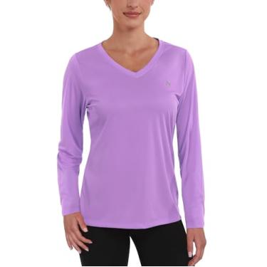 Imagem de Nepest Camisetas femininas FPS 50+ para sol dry fit atlético, corrida, manga comprida, gola V, Roxa, M