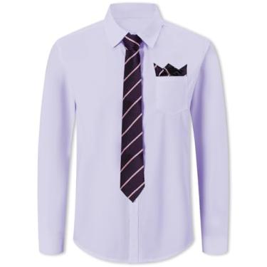 Imagem de SANGTREE Camisa social masculina e conjunto de gravata, camisa de botão de manga comprida com gravata e lenço combinando, Roxo claro - A, P