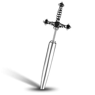 Imagem de PunkTracker Brincos de espada gótica de aço cirúrgico hipoalergênicos para mulheres, zircônia cúbica preta, punk, punhal, Y2K, brincos emo para homens, Metal