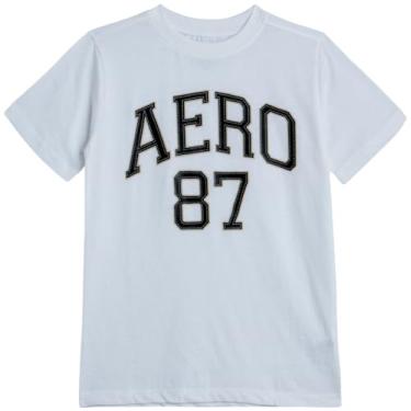 Imagem de AEROPOSTALE Camiseta para meninos - Camiseta infantil de algodão de manga curta - Camiseta clássica com gola redonda estampada para meninos (4-16), Branco, 10-12