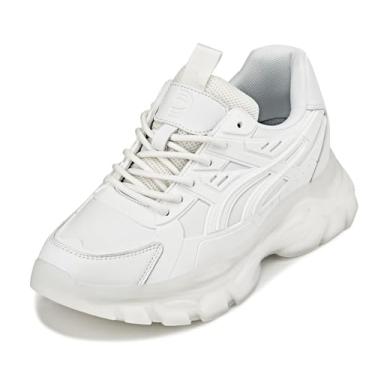 Imagem de CALTO Tênis masculino invisível que aumenta a altura, tênis esportivo com cadarço e sola grossa - 6 cm mais alto, Sola branca/translúcida branca, 41