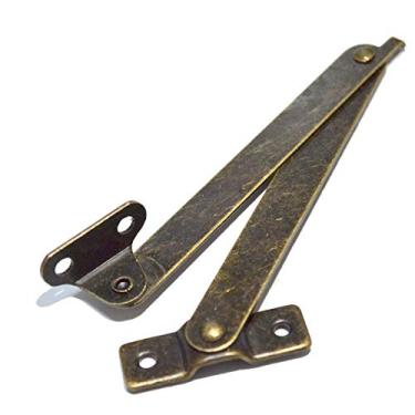Imagem de 4 peças de dobradiças de suporte de tampa de bronze dobráveis de latão levantamento permanente dobradiça suporte de exibição de tampa para móveis caixas de madeira joias caixa de joia armário de peito (comprimento dobrado: 4-1/4", largura: 3/8")
