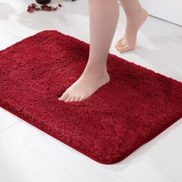 Imagem de MIULEE Tapete de banheiro vermelho extra grosso antiderrapante tapete de banho macio felpudo microfibra absorvente água para chuveiro lavável na máquina (61 x 111 cm)