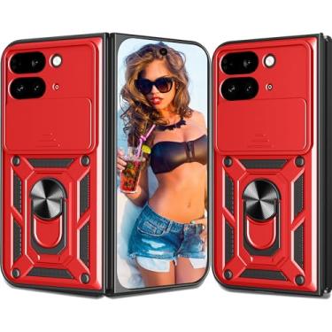 Imagem de Ephoou Capa protetora para Google Pixel 9 Pro Fold 2024 com capa deslizante para câmera e suporte de anel, capa de proteção à prova de choque de grau militar para Google Pixel 9 Pro Fold SJ-Vermelho