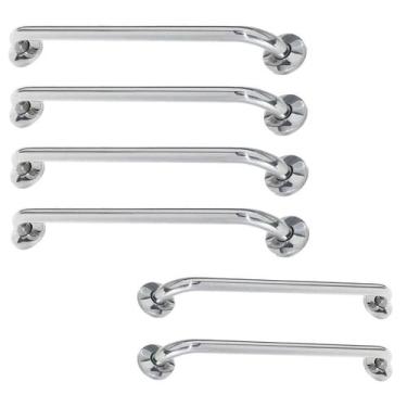 Imagem de Alça de Apoio Barra Inox Suporte Kit 6 Unidades Inox 70cm 80cm Deficie