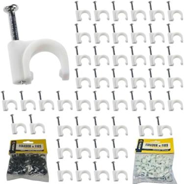 Imagem de Kit com 50 Peças - Fixadores de Fios Paralelos 10mm com Pregos, Cores, Migelo, Migelão Branco
