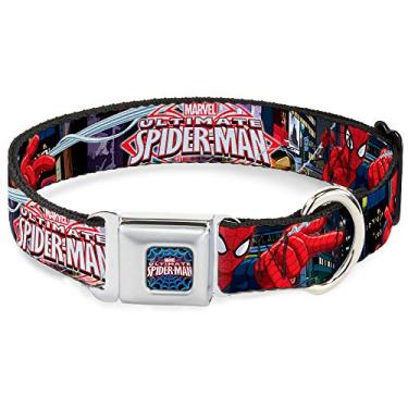 Imagem de Buckle-Down Coleira para cachorro com fivela de cinto de segurança - THE ULTIMATE SPIDER-MAN Swinging City Poses - 3,8 cm de largura - Serve em pescoço de 45,7 a 81,2 cm - Grande