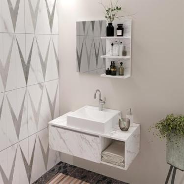 Imagem de Gabinete de Banheiro Suspenso com Cuba e Espelho Mármore Branco Tecno Mobili