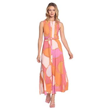 Imagem de Donna Morgan Vestido longo feminino sem mangas com botões, Rosa escuro/dourado, 48