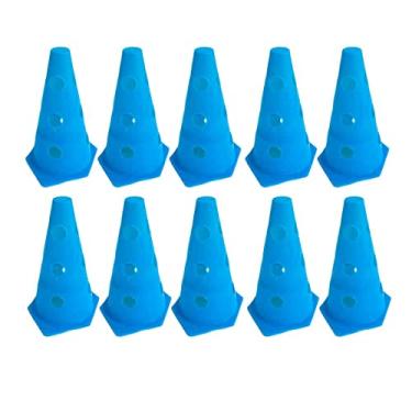 Imagem de 10x Mini Cone Sinalização Esportivo 23cm Agilidade Furado (azul)