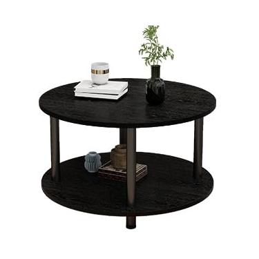 Imagem de Mesa de centro redonda, mesa de centro pequena de 91 cm para sala de estar, mesa de madeira rústica de 2 andares e pernas de metal com prateleira de armazenamento, design moderno, móveis domésticos