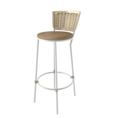 Imagem de Banqueta Alta Bistrô com Encosto Junco , Aço Carbono, Assento Estofado