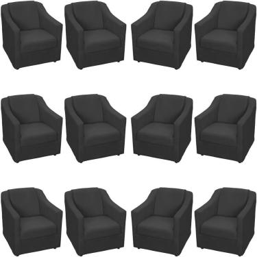 Imagem de Kit 12 Poltronas Mila Pé De Plástico Cromado - Preto Suede