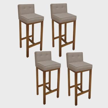 Imagem de Kit 04 Banqueta Alta Com Encosto Alba Cozinha Balcão Bistrô Base Madeira Rústico Suede Bege - Ahazzo Móveis
