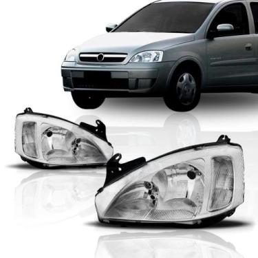 Imagem de Par Farol Corsa 2003 04 05 06 2007 Cromado Lente Raiada - SP ACESSÓRIO