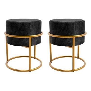 Imagem de Kit 2 Puff Base Ferro Dourada Veludo Premium