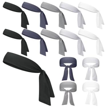 Imagem de Solsew 15 faixas de cabeça para homens e mulheres, bandanas de karatê ninja em massa ajustáveis elásticas esportivas faixas de cabelo para basquete, futebol, futebol, corrida, ioga