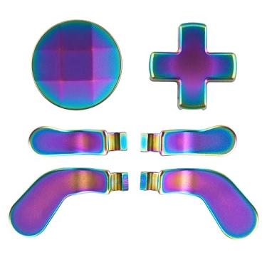 Imagem de eXtremeRate Pás traseiras de substituição 6 em 1 de aço inoxidável magnético azul e roxo metálico arco-íris azul e roxo para Xbox Elite, teclas de direção botões traseiros para controle Xbox Elite e Elite Series 2