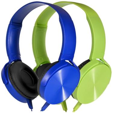 Imagem de Wensdo Kids Headphones 2 Pack for School Classroom Students, Durable Comfy Swivel Wired Headset for Online Learning, Noise Stereo Sound 3.5mm Jack for Chromebook, Computer, Laptop(Dark blue+Green)