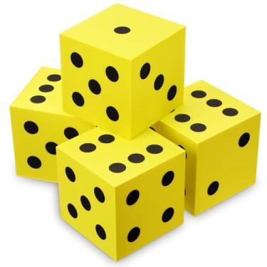 Imagem de Shappy 4 Pieces 3.5 Inch Foam Dice Cube Jumbo Dice with Number Dots Big Dice Jumbo Giant Foam Dice Large Dice for Christmas Game Math Classroom Party Favors Bag Stuffers (Yellow)