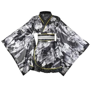Imagem de Quimono feminino curto sexy fantasia adulta estampa de gueixa japonesa vestido de festa de Halloween vestido chique com cinto, nº 95, preto, G