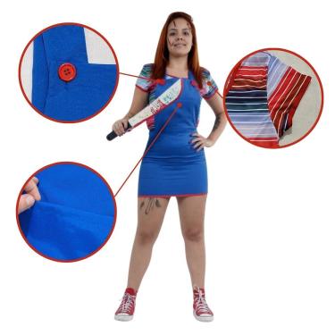 Imagem de Fantasia Boneco Assassino Feminino Adulto Halloween Tamanho G