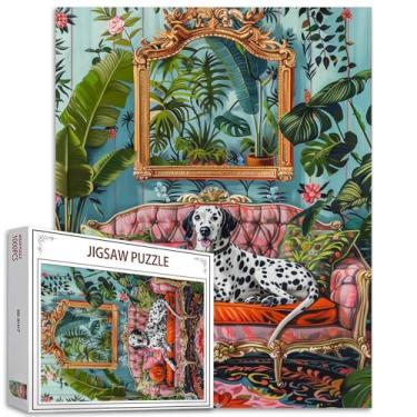 Imagem de Quebra-cabeças de animais fofos, 1000 peças para adultos, famílias (cachorro, sala de estar, plantas domésticas, sofá) peças se encaixam perfeitamente 40 x 70 cm, presente emoldurável de arte de