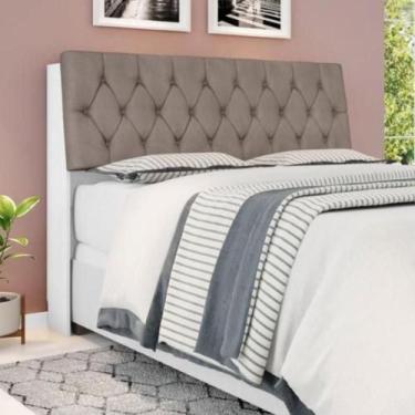 Imagem de Cabeceira Box Queen Isis Branco com Capitonê Bege Escuro - CASA H