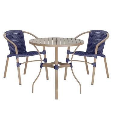 Imagem de 02 Cadeiras Floripa E Mesa Roma 80cm Fendi Trama Original Azul