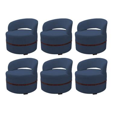 Imagem de Kit 6 Poltrona Decorativa Luana Estofada para Sala de Estar Linho Azul