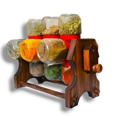 Imagem de Art e Lar Artesanatos Kit Porta Temperos 12 Potes Manivela - Art  Lar 