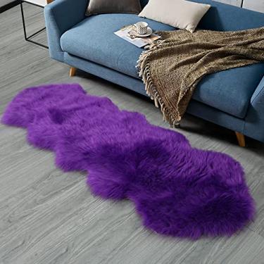 Imagem de duduta Tapetes de corredor de pele de carneiro sintética roxa 6 x 1,8 m, tapete felpudo fofo para quarto, capas de sofá laváveis