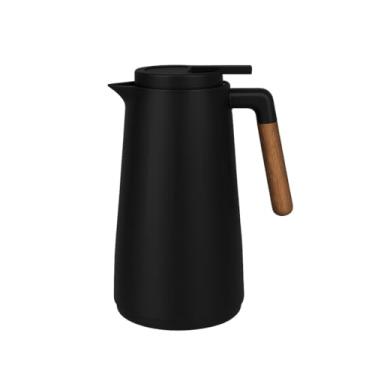 Imagem de Garrafa Térmica 1L com Cabo em Madeira,Chá Café Água quente Conservação 24h Quente/16h Frio, Coleção Luxo Rosa (Preto)